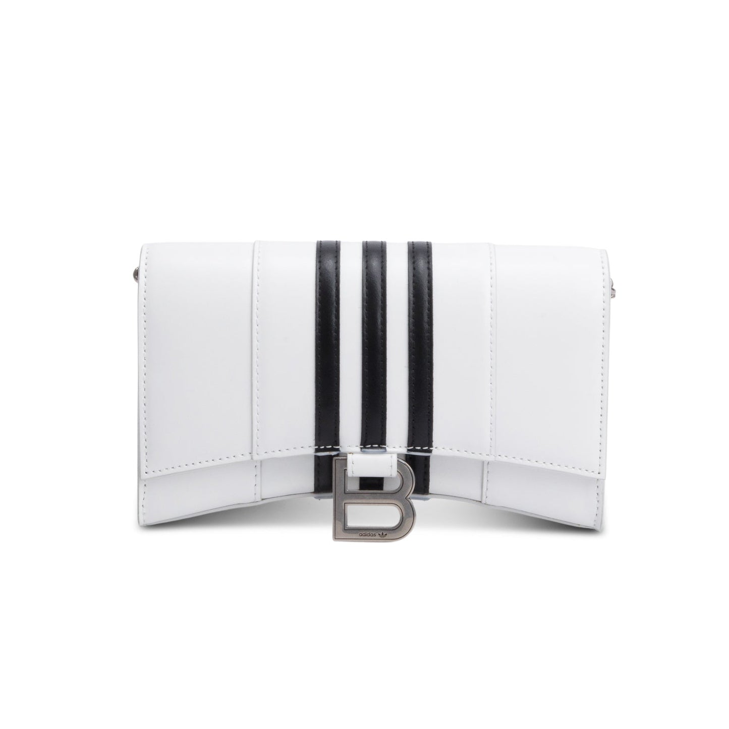 Balenciaga x Adidas White/Black Striped Leather Hourglass Chain Wallet