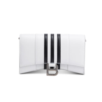 Balenciaga x Adidas White/Black Striped Leather Hourglass Chain Wallet