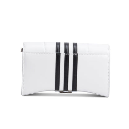 Balenciaga x Adidas White/Black Striped Leather Hourglass Chain Wallet