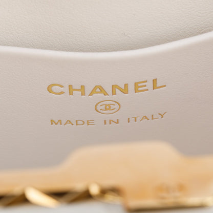 Chanel 2022 White Quilted Lambskin Leather Small Lock Frame Chain Vanity Case