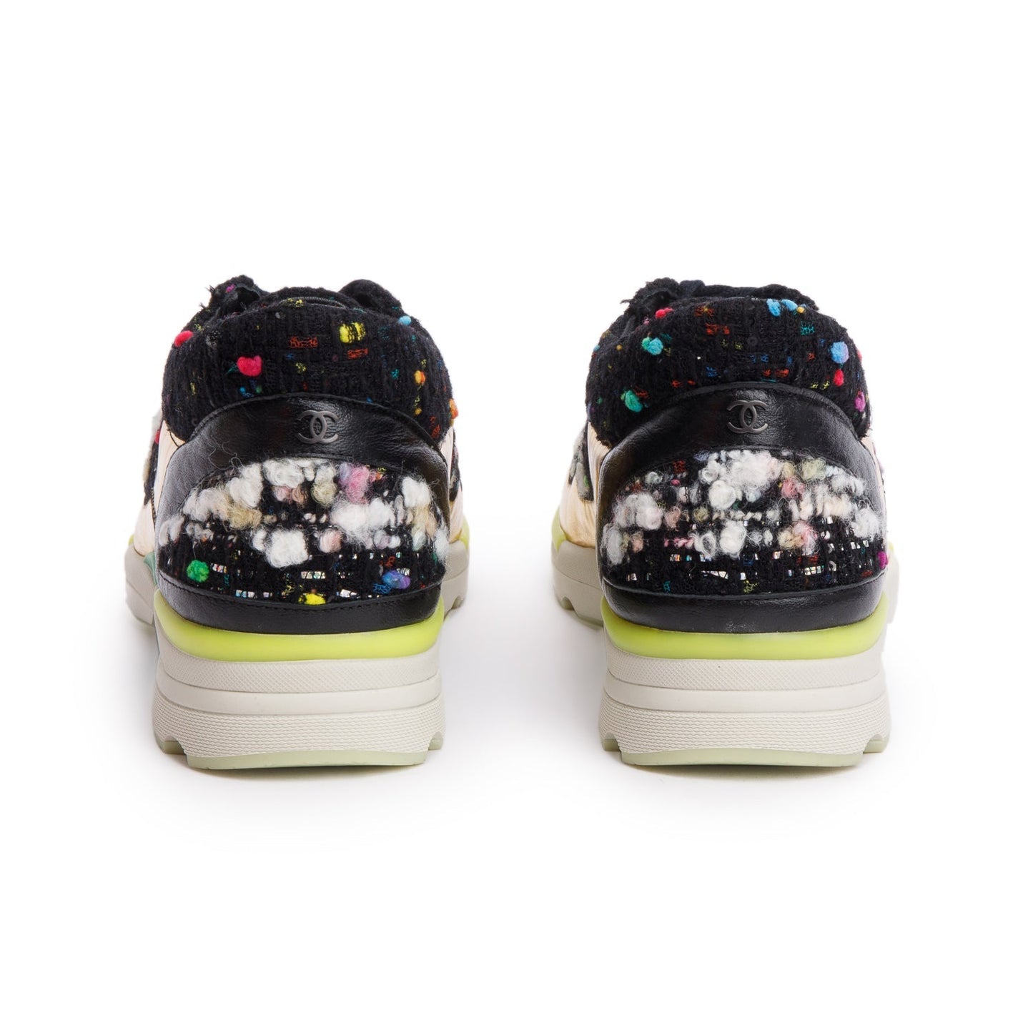 Chanel Gold/Black Trim Tweed Interlocking CC Logo Sneakers, Size 39
