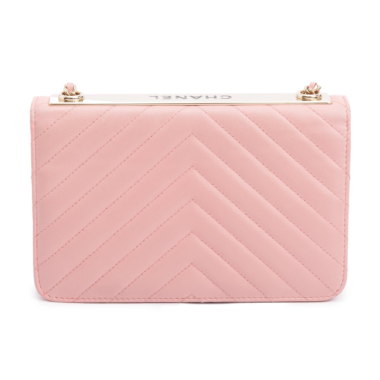 Chanel Pink Chevron Quilted Lambskin Leather Trendy Wallet on Chain