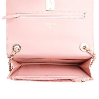 Chanel Pink Chevron Quilted Lambskin Leather Trendy Wallet on Chain