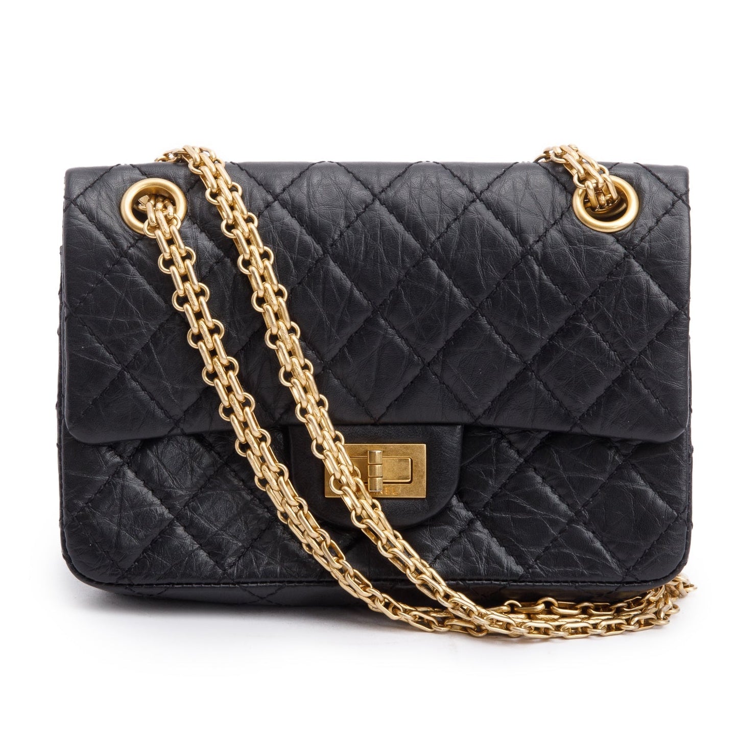 Chanel Black Quilted Aged Calfskin Leather Mini 2.55 Reissue Flap Bag