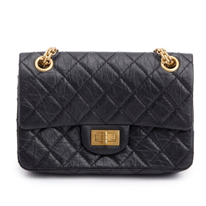 Chanel Black Quilted Aged Calfskin Leather Mini 2.55 Reissue Flap Bag