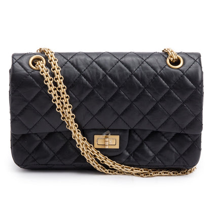 Chanel Black Aged Calfskin Leather 2.55 Reissue 225 Double Flap Bag