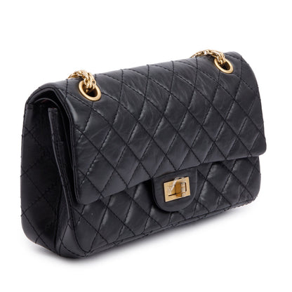 Chanel Black Aged Calfskin Leather 2.55 Reissue 225 Double Flap Bag