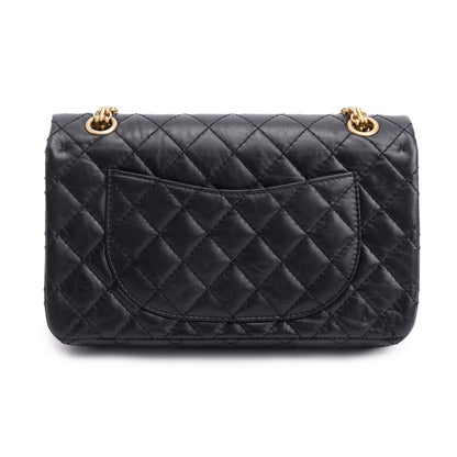 Chanel Black Aged Calfskin Leather 2.55 Reissue 225 Double Flap Bag