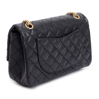 Chanel Black Aged Calfskin Leather 2.55 Reissue 225 Double Flap Bag