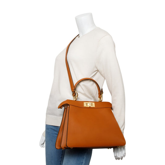 Fendi 2021 Brown Calfskin Leather Medium Peekaboo ISeeU Bag