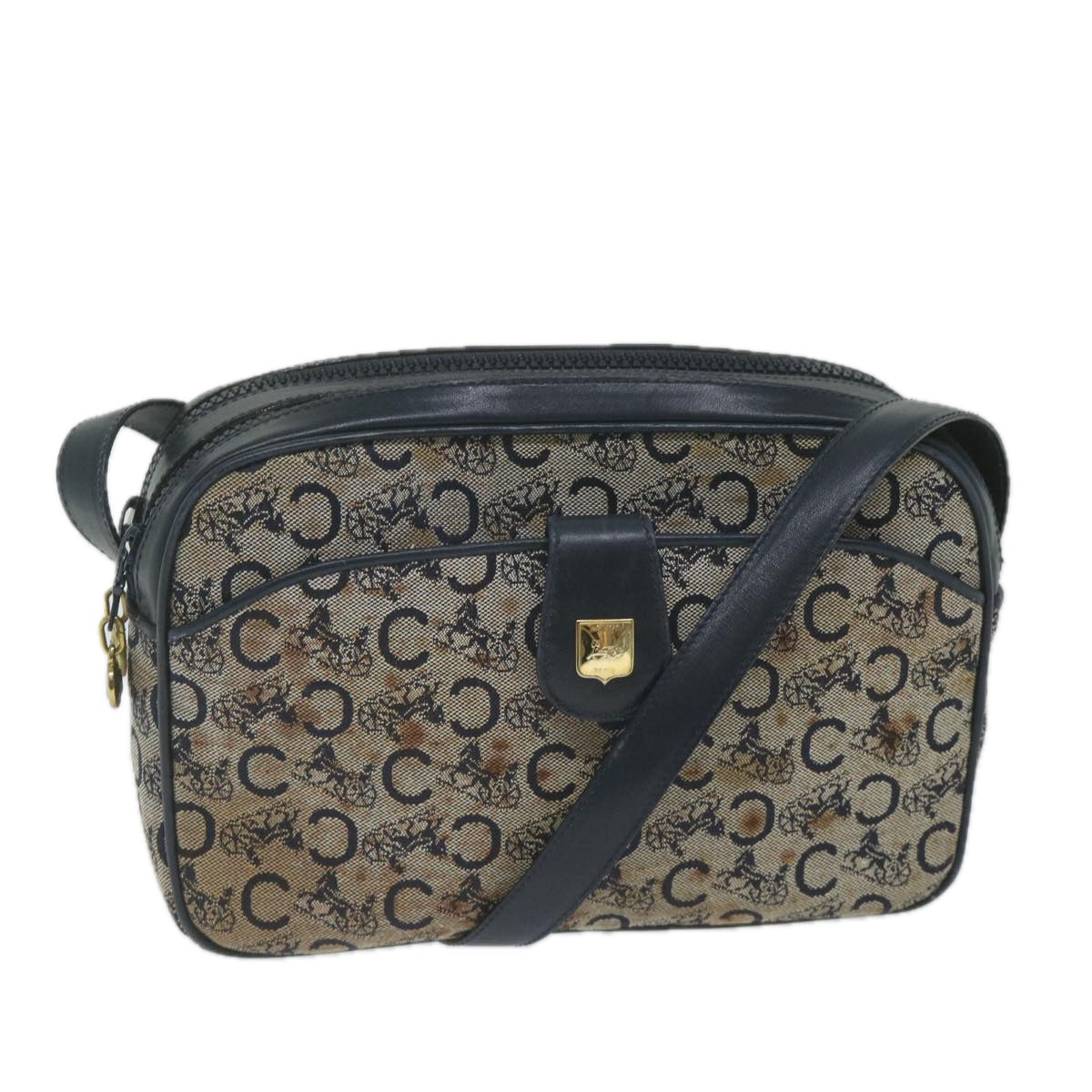 Luxury CELINE C Macadam Canvas Shoulder Bag Navy  63227