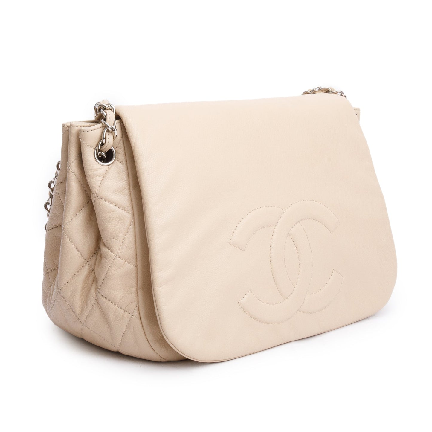 Chanel White Caviar Leather CC Timeless Accordion Flap Bag