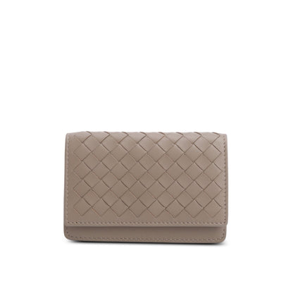 Bottega Veneta Grey Intrecciato Nappa Flap Card Case