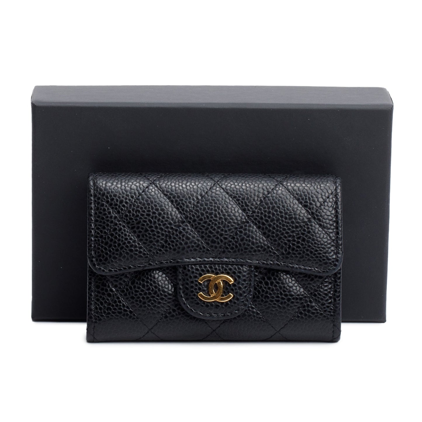 Chanel 2021 Black Quilted Caviar Leather Classic Flap Card Holder