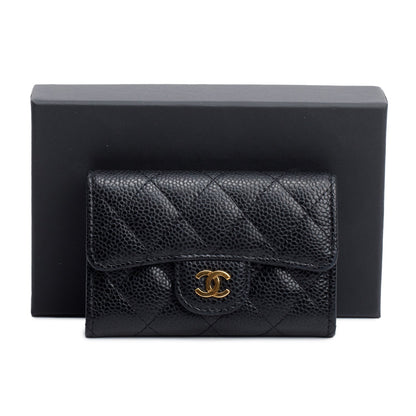 Chanel 2021 Black Quilted Caviar Leather Classic Flap Card Holder