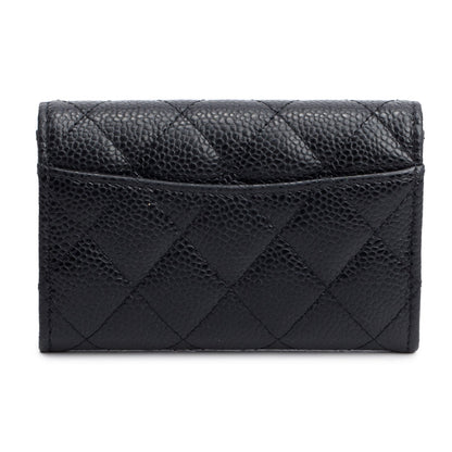 Chanel 2021 Black Quilted Caviar Leather Classic Flap Card Holder
