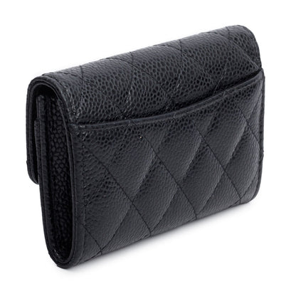Chanel 2021 Black Quilted Caviar Leather Classic Flap Card Holder
