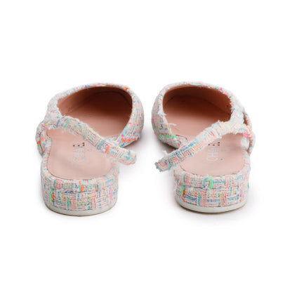 Chanel Pink Tweed White Patent Leather Cap Toe CC Slingback Flats, Size 37