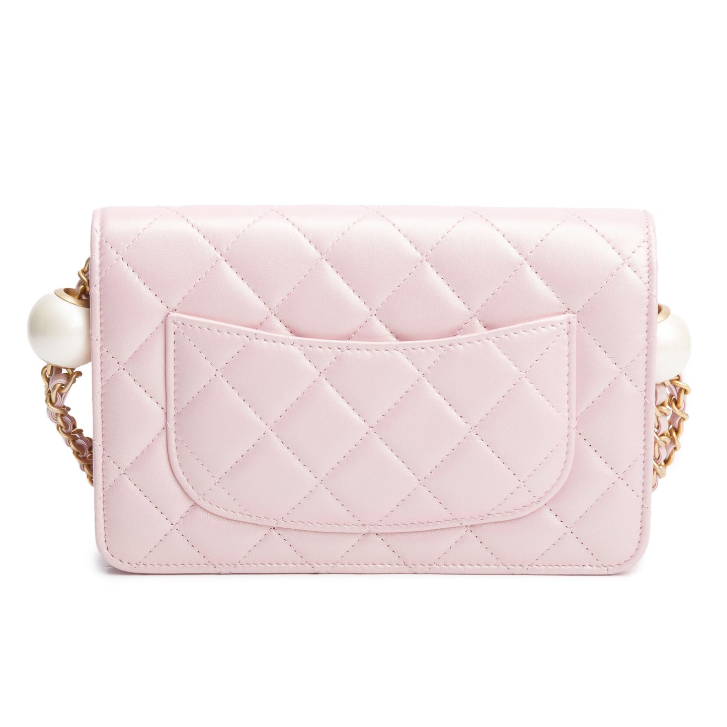 Chanel Pink Iridescent Quilted Lambskin Leather CC Pearl Crush Classic Wallet on Chain
