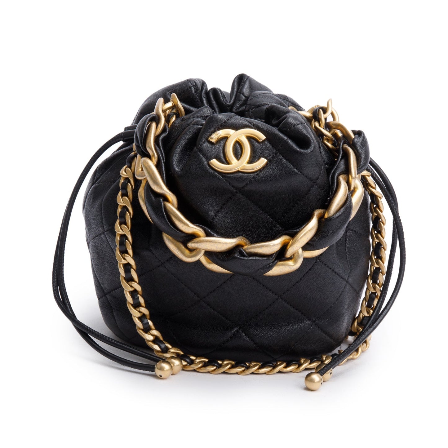 Chanel 2021 Black Calfskin Leather Chain is More Bucket Bag