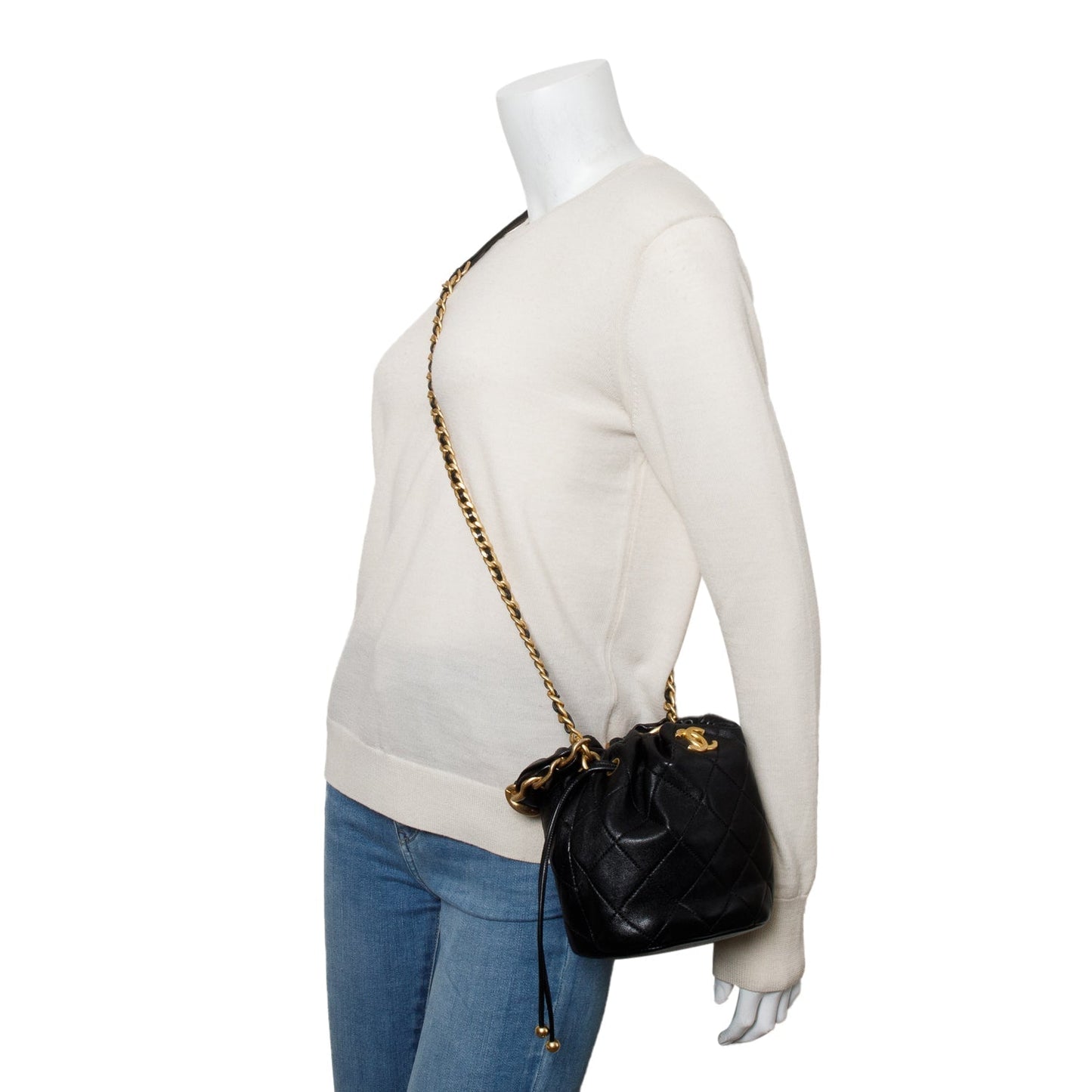 Chanel 2021 Black Calfskin Leather Chain is More Bucket Bag