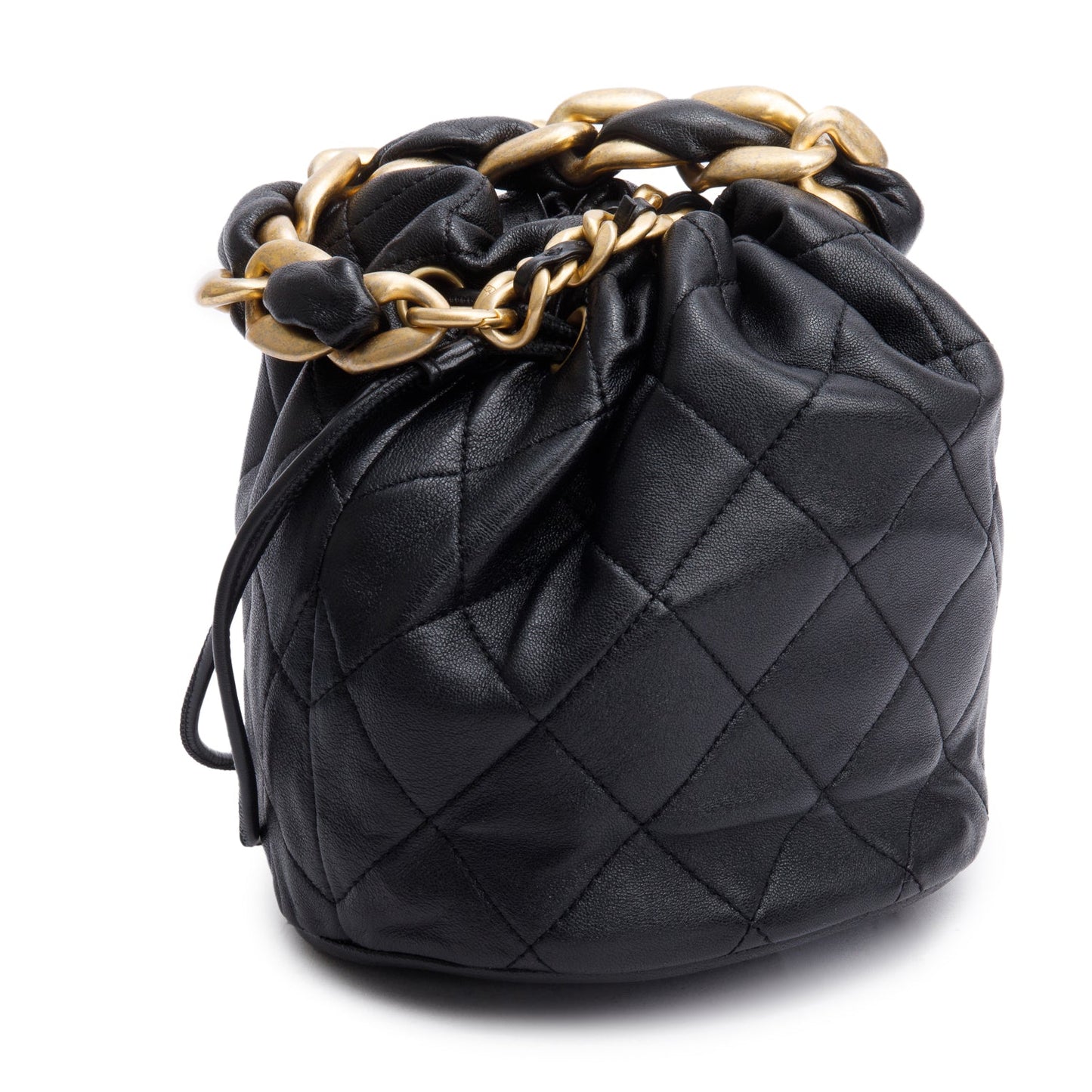 Chanel 2021 Black Calfskin Leather Chain is More Bucket Bag