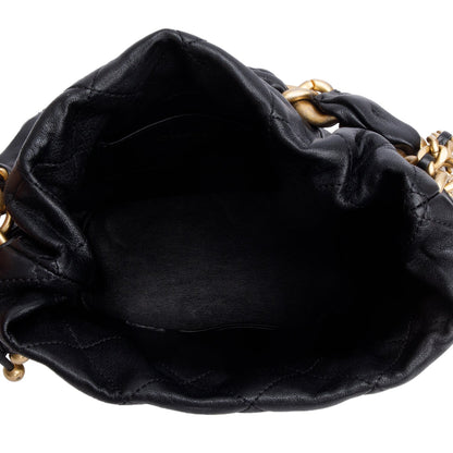 Chanel 2021 Black Calfskin Leather Chain is More Bucket Bag