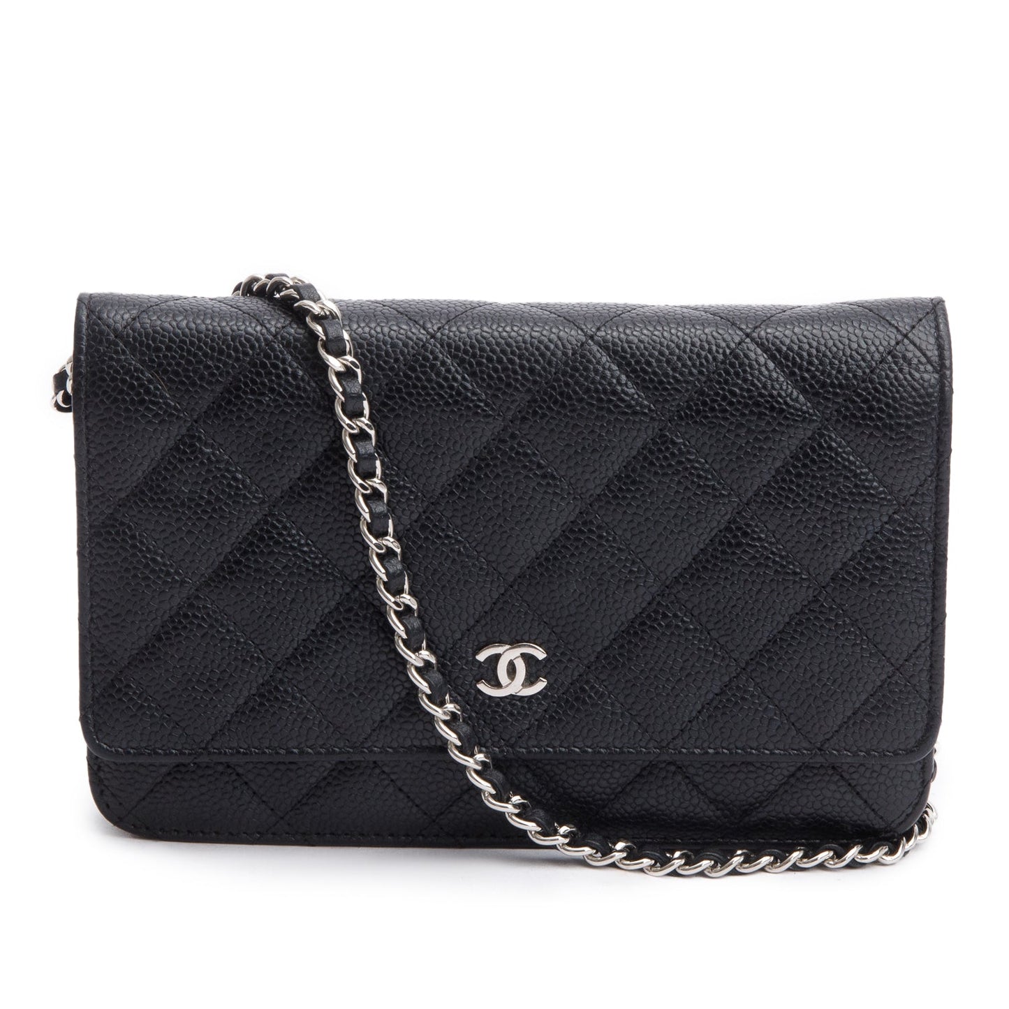 Chanel Black Quilted Caviar Leather Classic Wallet on Chain