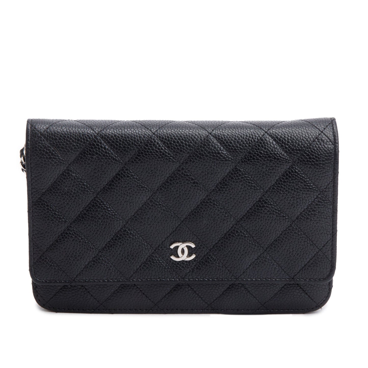 Chanel Black Quilted Caviar Leather Classic Wallet on Chain