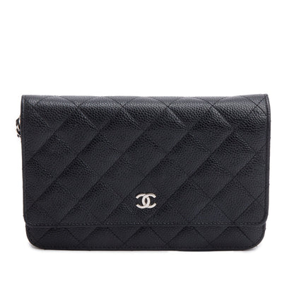 Chanel Black Quilted Caviar Leather Classic Wallet on Chain