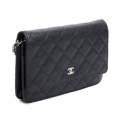 Chanel Black Quilted Caviar Leather Classic Wallet on Chain