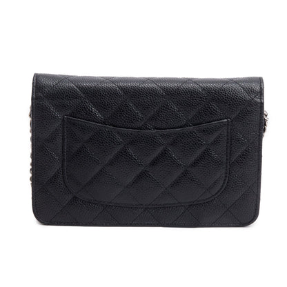 Chanel Black Quilted Caviar Leather Classic Wallet on Chain