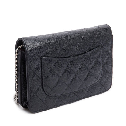 Chanel Black Quilted Caviar Leather Classic Wallet on Chain