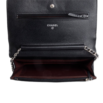 Chanel Black Quilted Caviar Leather Classic Wallet on Chain