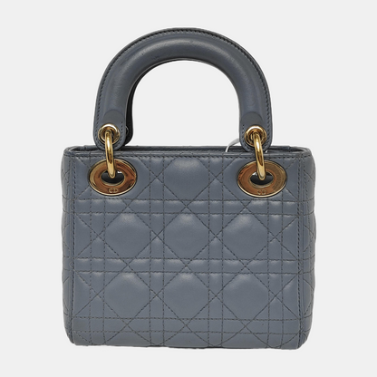 Lady Dior Mini Grey Blue Cannage Lambskin Gold Hardware Chain Strap