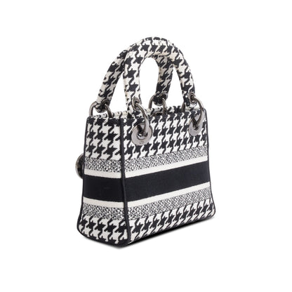Christian Dior 2022 Black/White Houndstooth Canvas Mini Lady D-Lite Bag