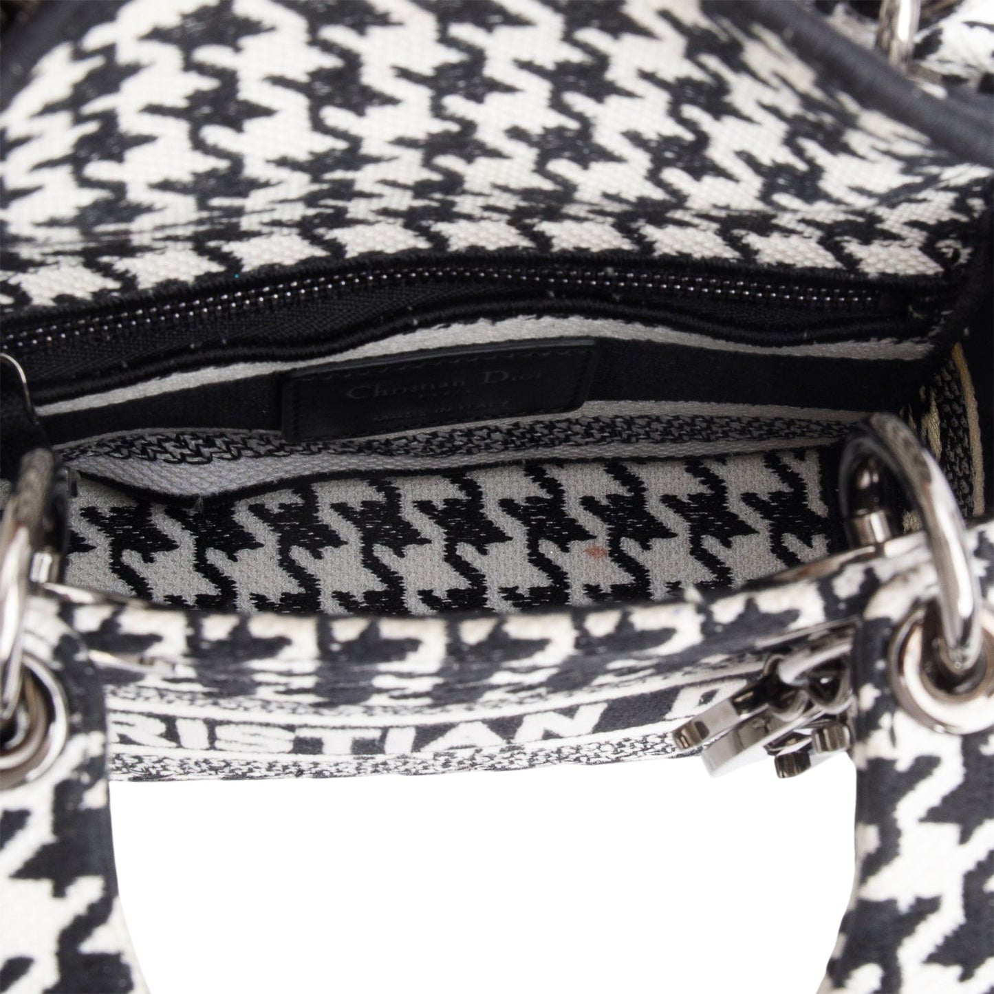 Christian Dior 2022 Black/White Houndstooth Canvas Mini Lady D-Lite Bag