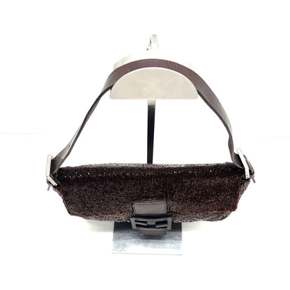 Fendi Baguette Vintage Dark Chocolate Brown Glitter Beads