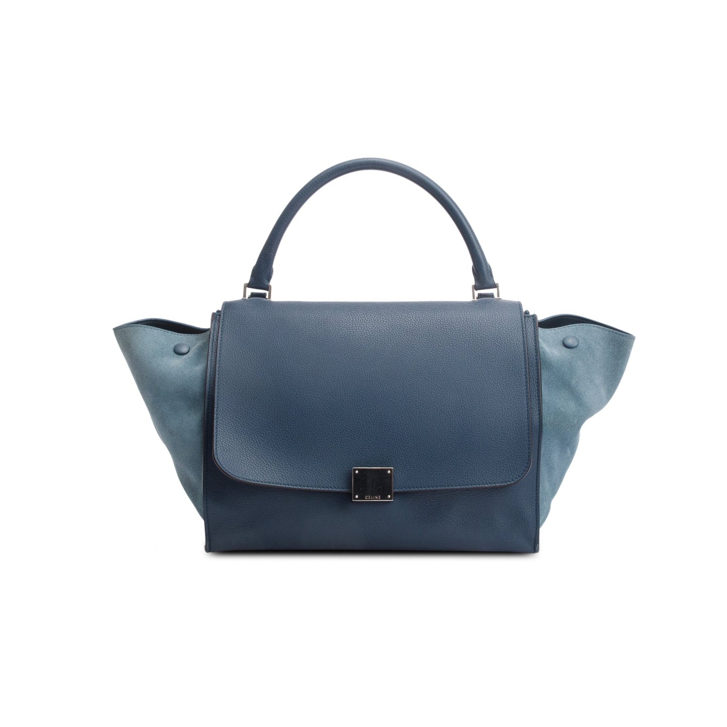 Celine Blue Calfskin Leather Suede Trim Medium Trapeze Bag