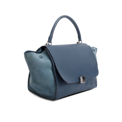 Celine Blue Calfskin Leather Suede Trim Medium Trapeze Bag