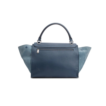 Celine Blue Calfskin Leather Suede Trim Medium Trapeze Bag