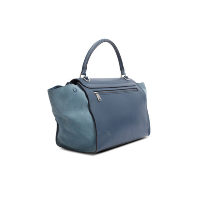 Celine Blue Calfskin Leather Suede Trim Medium Trapeze Bag