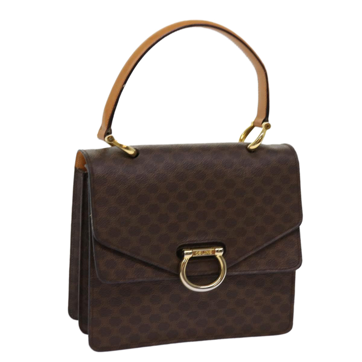Luxury CELINE Macadam Canvas Hand Bag PVC Leather Brown  63307