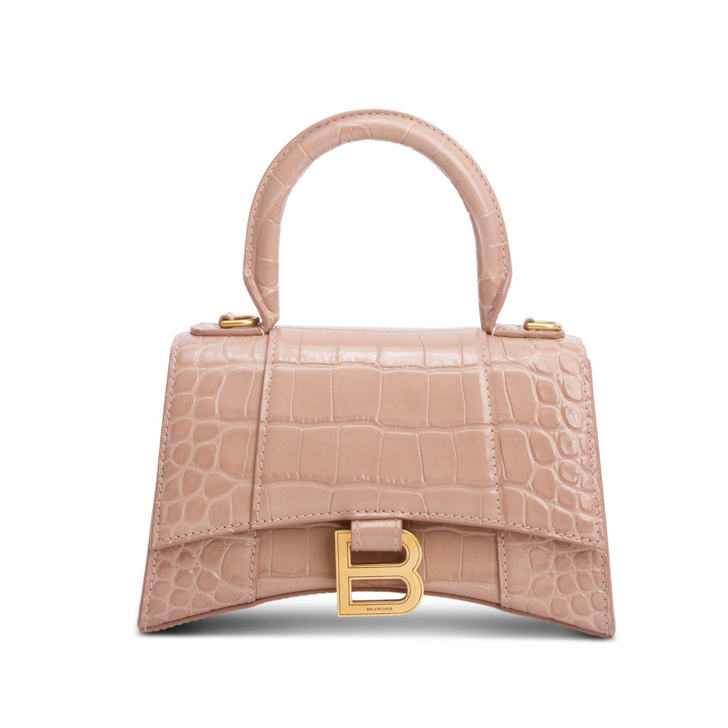 Balenciaga Beige Croc-Embossed Leather XS Hourglass Top Handle Bag