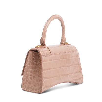 Balenciaga Beige Croc-Embossed Leather XS Hourglass Top Handle Bag