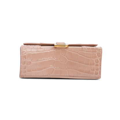 Balenciaga Beige Croc-Embossed Leather XS Hourglass Top Handle Bag