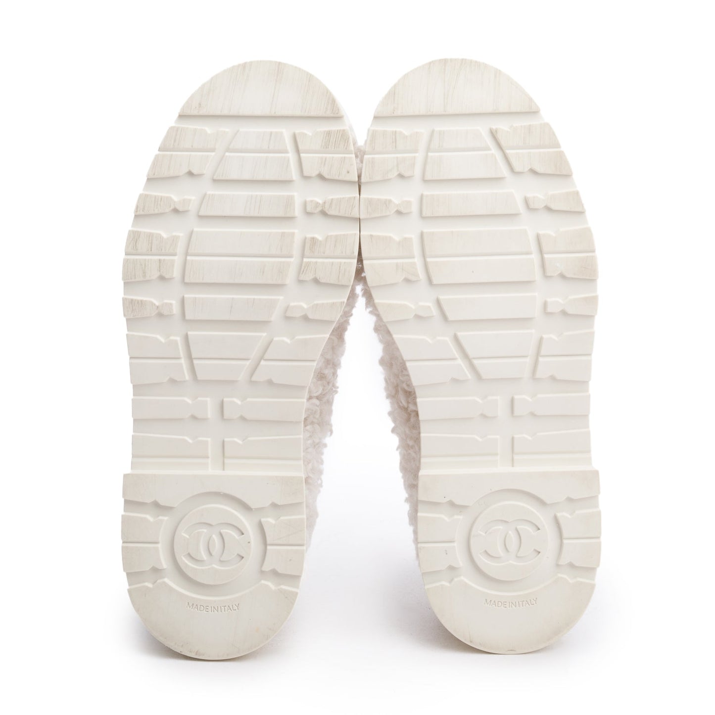 Chanel White Shearling Interlocking CC Logo Loafer, Size 37