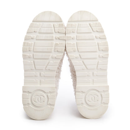 Chanel White Shearling Interlocking CC Logo Loafer, Size 37