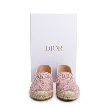 Christian Dior Pink Embroidered Toile De Jouy Granville Espadrille, Size 40