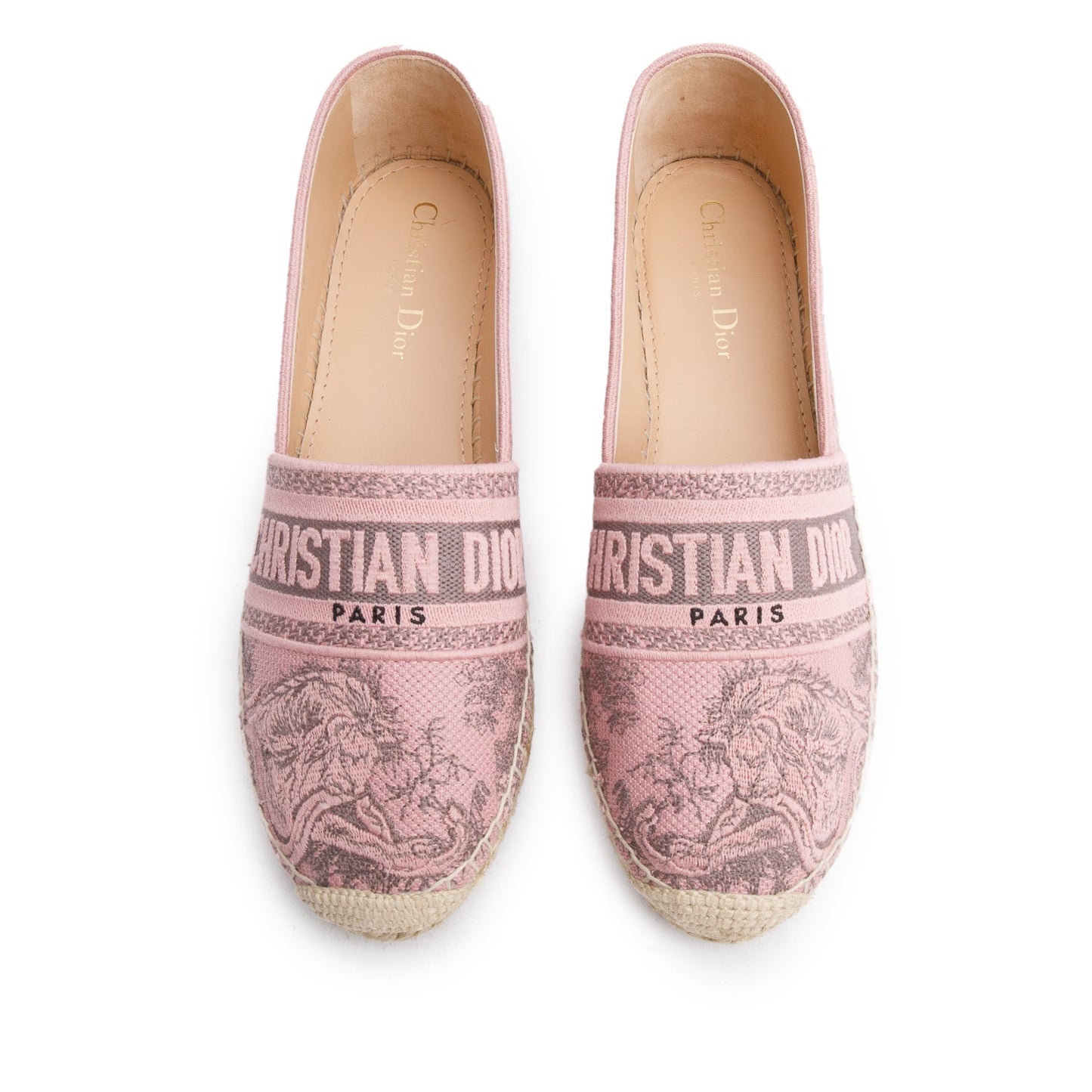 Christian Dior Pink Embroidered Toile De Jouy Granville Espadrille, Size 40